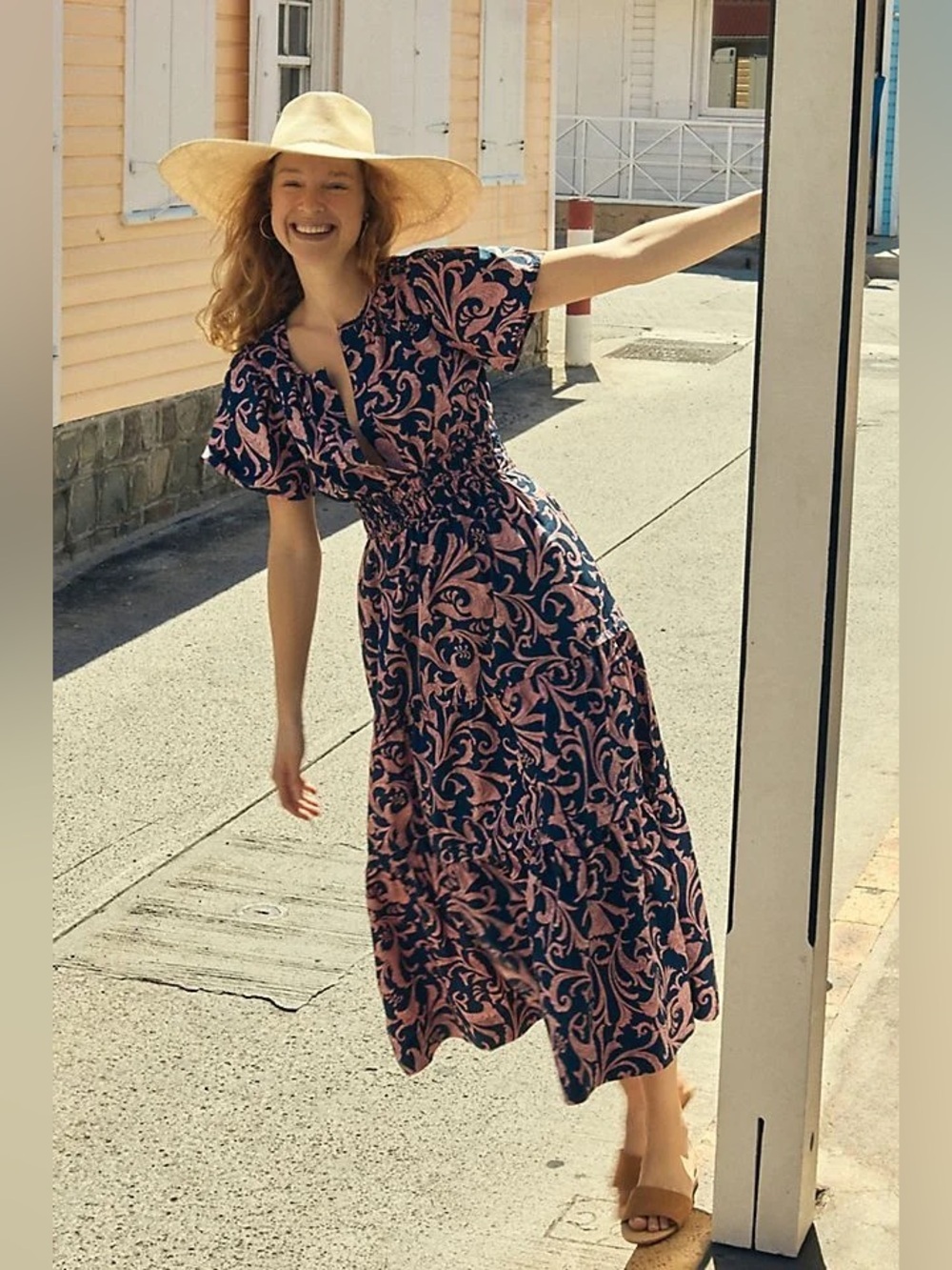 Anthropologie Pink & Navy Blue Somerset Maxi Dress Size 2X